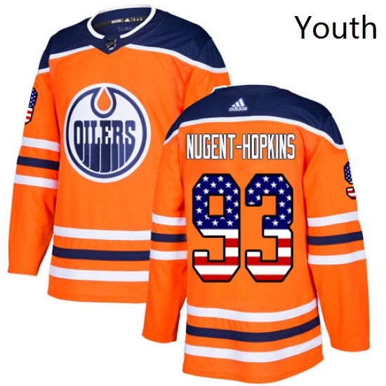 Youth Adidas Edmonton Oilers 93 Ryan Nugent Hopkins Authentic Orange USA Flag Fashion NHL Jersey